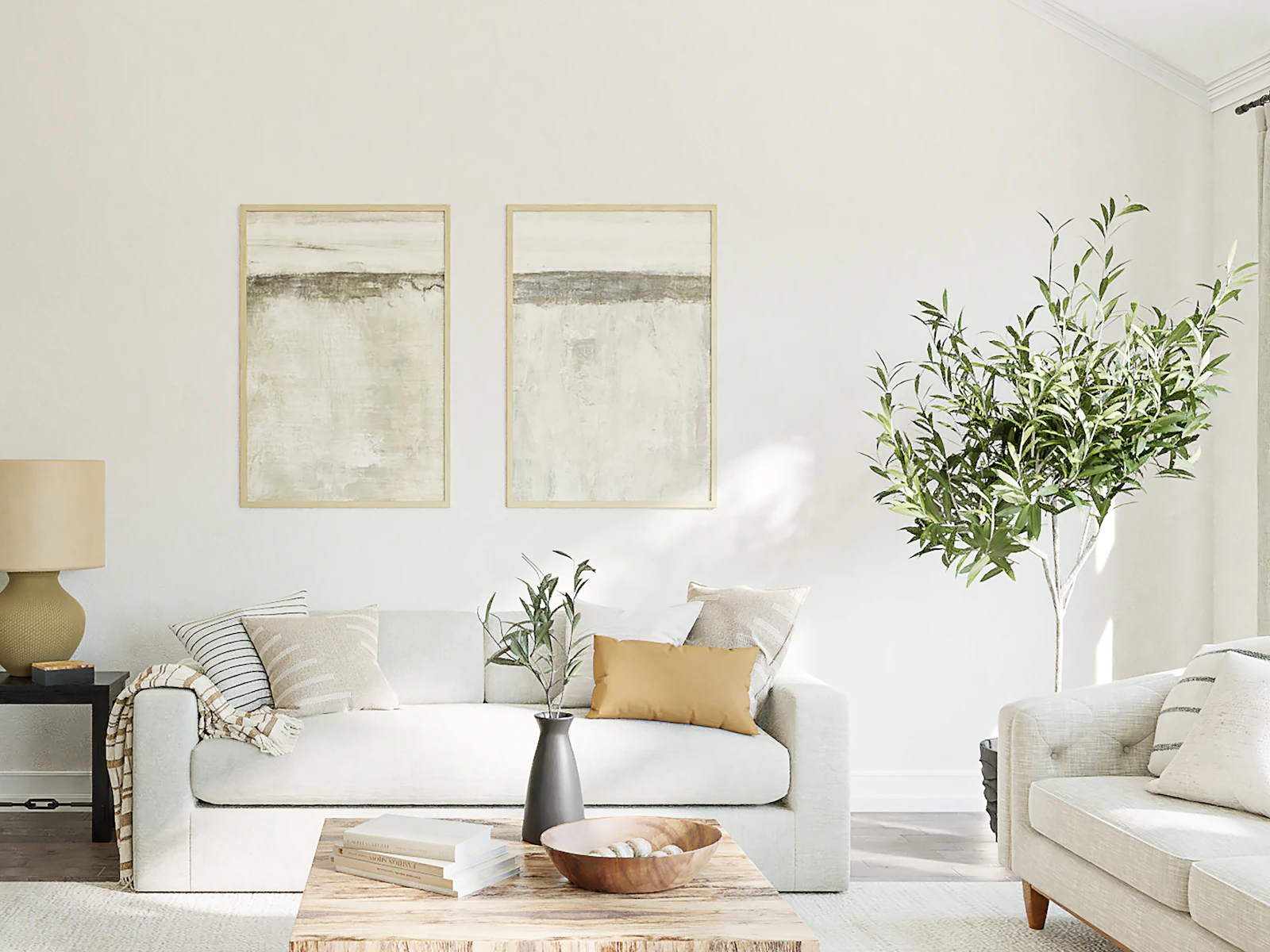 Illustrative photo of a contemporary living room with a fireplace