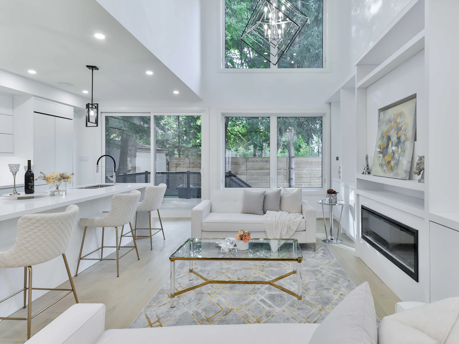 Illustrative photo of a living room filled with furniture and a fire place
